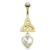 Celtic Knot with Single Clear Gem Heart Dangle Gold Tone Navel Ring
