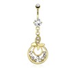 Leaf with Gems And Attached Hoops Between with Multiple CZ Dangle Gold Tone Navel Ring