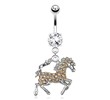 Horse with Peach Tone Paved Gems Dangle Surgical Steel Navel Ring