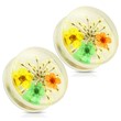 Pair Of Yellow Dried Flower Clear Acrylic Saddle Fit Plugs