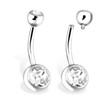 Internally Threaded Titanium Double Jeweled Belly Button Ring, 14 Ga