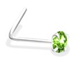 L-Shaped Silver Nose Pin with  Peridot CZ