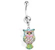 Teal Owl Navel Ring With Pink Accent, 14 Ga