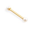 14K Real Gold Industrial Barbell With Pearls