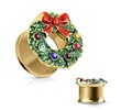 Gold Toned Wreath Double Flaired Tunnels, PAIR
