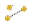 14K White Gold Internally Threaded Straight Barbell With Yellow Opals