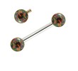 14K White Gold Internally Threaded Straight Barbell With Rainbow Opals