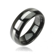 Black tungsten carbine ring with polished center stripe