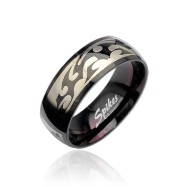316L Stainless Steel Black Ring with Tribal Engraving