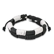 Black & White Leather Bracelet With Zig-Zag Shocker Knots