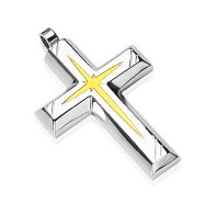 316L Stainless Steel PVD Gold Star Centered Cross Pendant