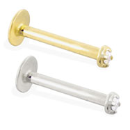 14K Gold Internally Threaded Labret With Clear 1.5Mm Diamond