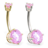 14K Gold double jeweled Pink Tourmaline belly ring