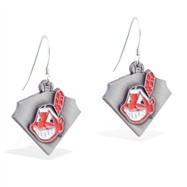 Mspiercing Sterling Silver Earrings With Official Licensed Pewter MLB Charms, Cleveland Indians