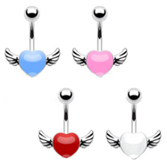 Colored heart belly ring with wings