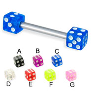 Straight barbell with acrylic dice, 16 ga