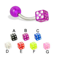 Curved Barbell with Acrylic Dice And Ball, 16 Ga
