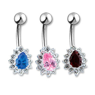 Jeweled pear shaped belly ring with surrounding gems
