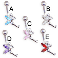 Jeweled winged fairy belly button ring