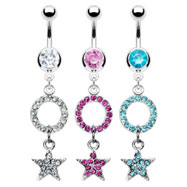 Navel ring with dangling jeweled star and circle