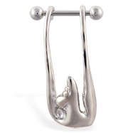 Straight helix barbell with dangling cuff , 16 ga