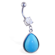 Curved Barbell With Dangling Jeweled Teardrop, 16 Ga