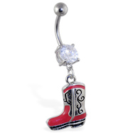 Belly ring with dangling red boot