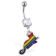 Navel ring with dangling rainbow pussy cat
