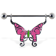 Pink butterfly nipple ring, 14 ga