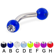 Acrylic ball with stone curved barbell, 10 ga