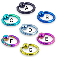 Titanium anodized fancy notched captive bead ring, 10 ga