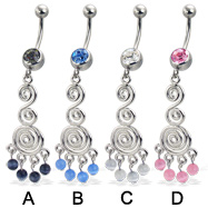 Jeweled belly button ring with ornament dangle