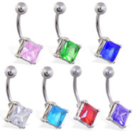Belly button ring with diamond shaped gem
