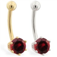 14K yellow gold belly button ring with 6-prong Garnet