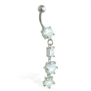 Jeweled navel ring with dangling jeweled shapes
