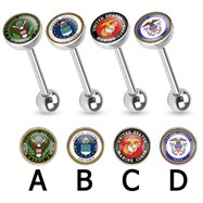 US Military Logo Print Inlayed Surgical Steel Barbell