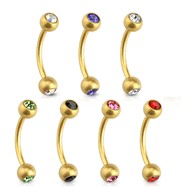 16G Matte Gold Toned Surgical Steel Eyebrow Curve Barbell with CZ