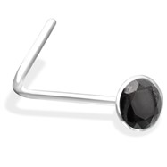 L-Shaped Nose Pin with Black  Gem