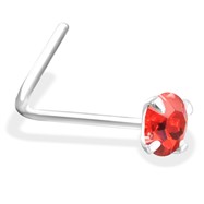 L-Shaped Silver Nose Pin with Red CZ