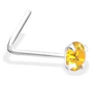 L-Shaped Silver Nose Pin with Citron CZ
