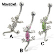 Jeweled lizard belly button ring, movable!