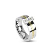 316L Stainless Steel 2 Tone Ring with Grooved gold Center with 3 clear CZs
