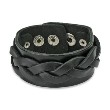 Black Leather Bracelet With Wide Weave Strips