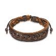 Brown Leather Bracelet With Double Strings Weaved Center