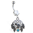 Navel ring with dangling dream catcher and feathers
