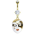 Gold Tone Belly Ring with Dangling Opera Mask