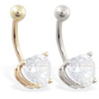 14K Gold Belly Ring With Clear 8Mm CZ Heart