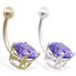 14K Gold belly ring with large 8mm Amethyst