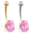 14K Gold belly ring with oval pink tourmaline