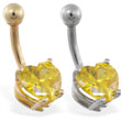 14K Gold belly ring with yellow 8mm CZ heart